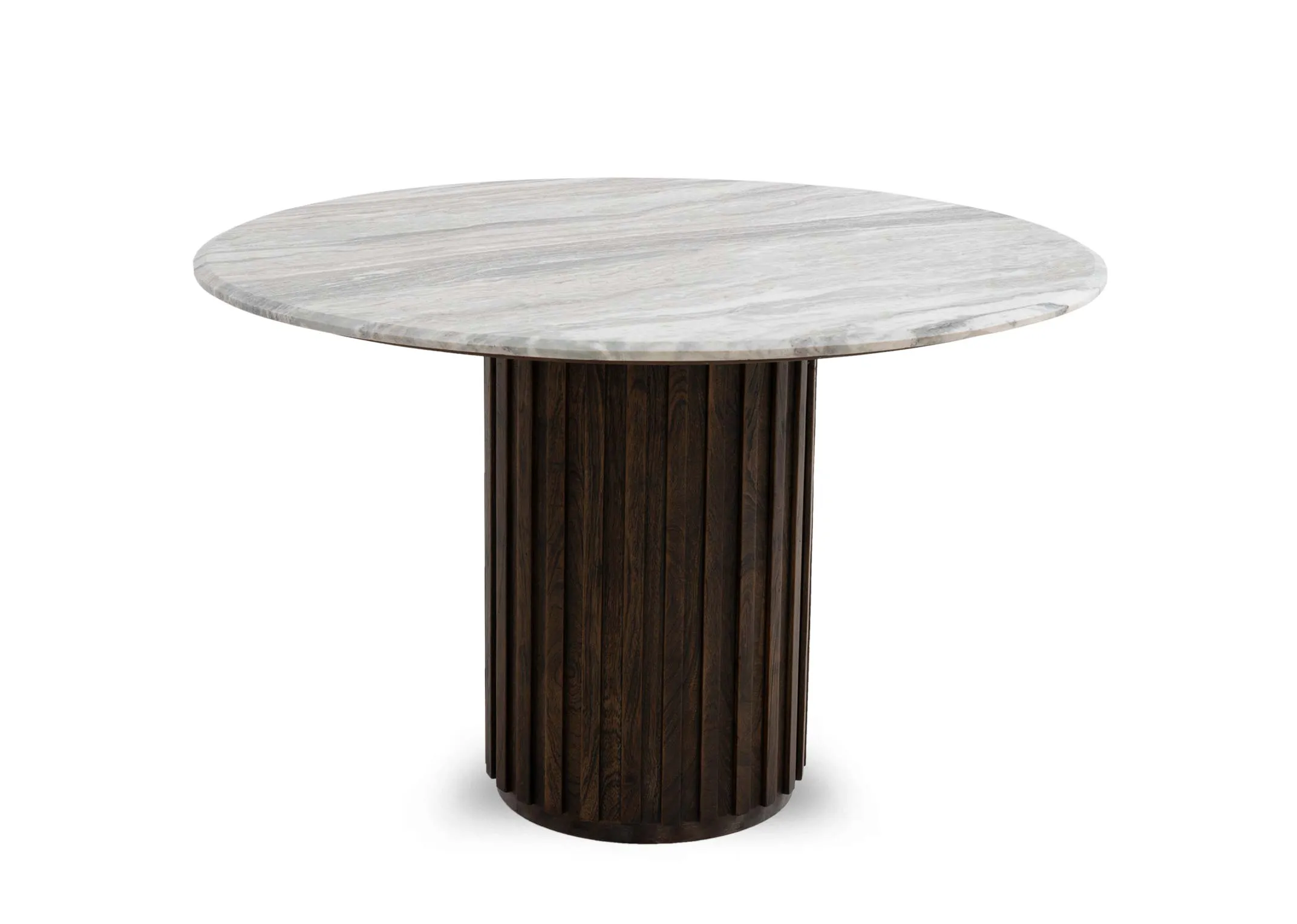 120cm Brown Mango & Marble Top Round Dining Table - Eden