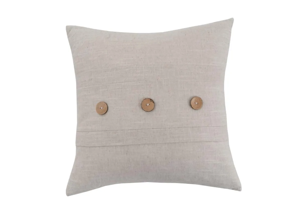 A beige linen cushion with 3 buttons from EZ Livings Cushion range. Front view