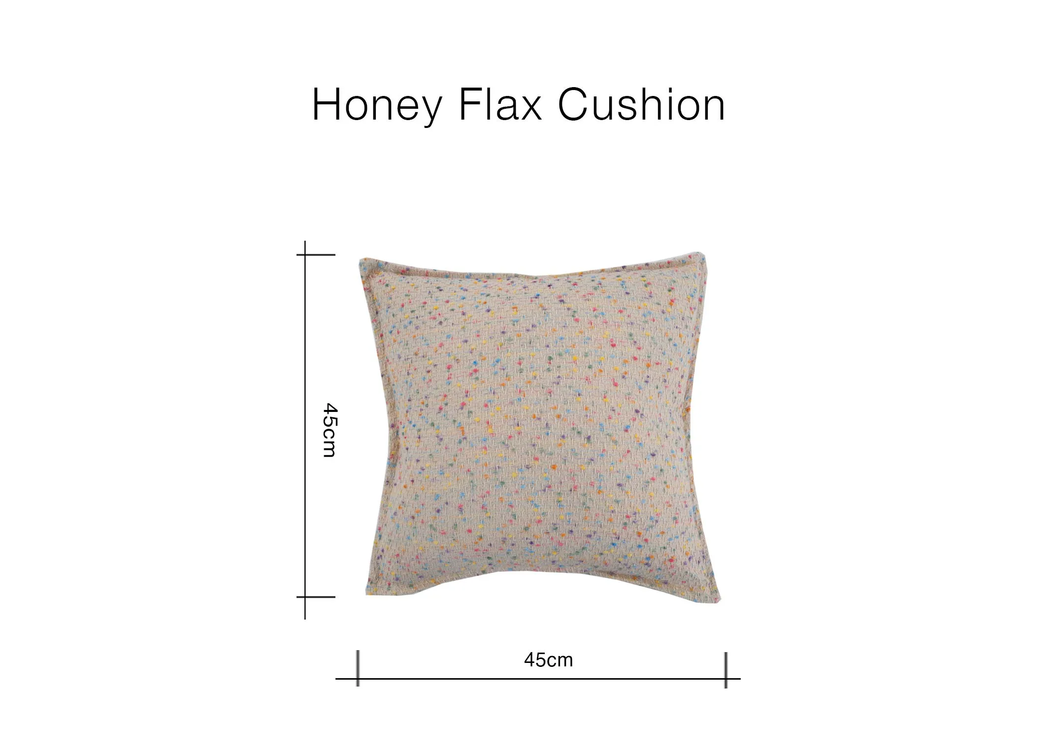 A dimension image of the Honey Flax Cushion with 45cm x 45cm
