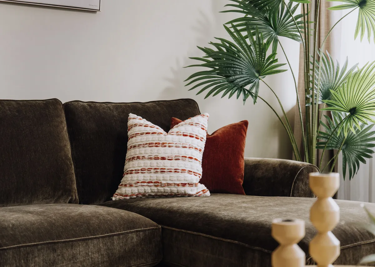 45cm Cream & Orange Cushion - Rustic Reed
