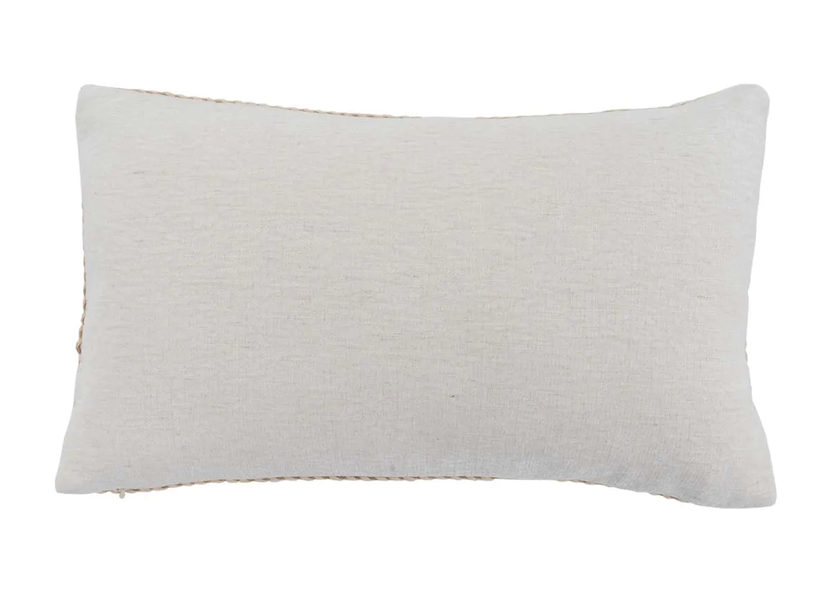 A cream cushion with woven trim from EZ Livings Country clay range. Front view.