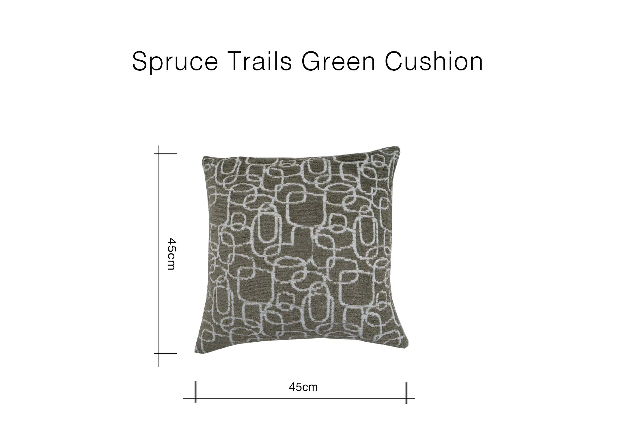 A dimension image of the Spruce Trails Green Cushion with 45cm