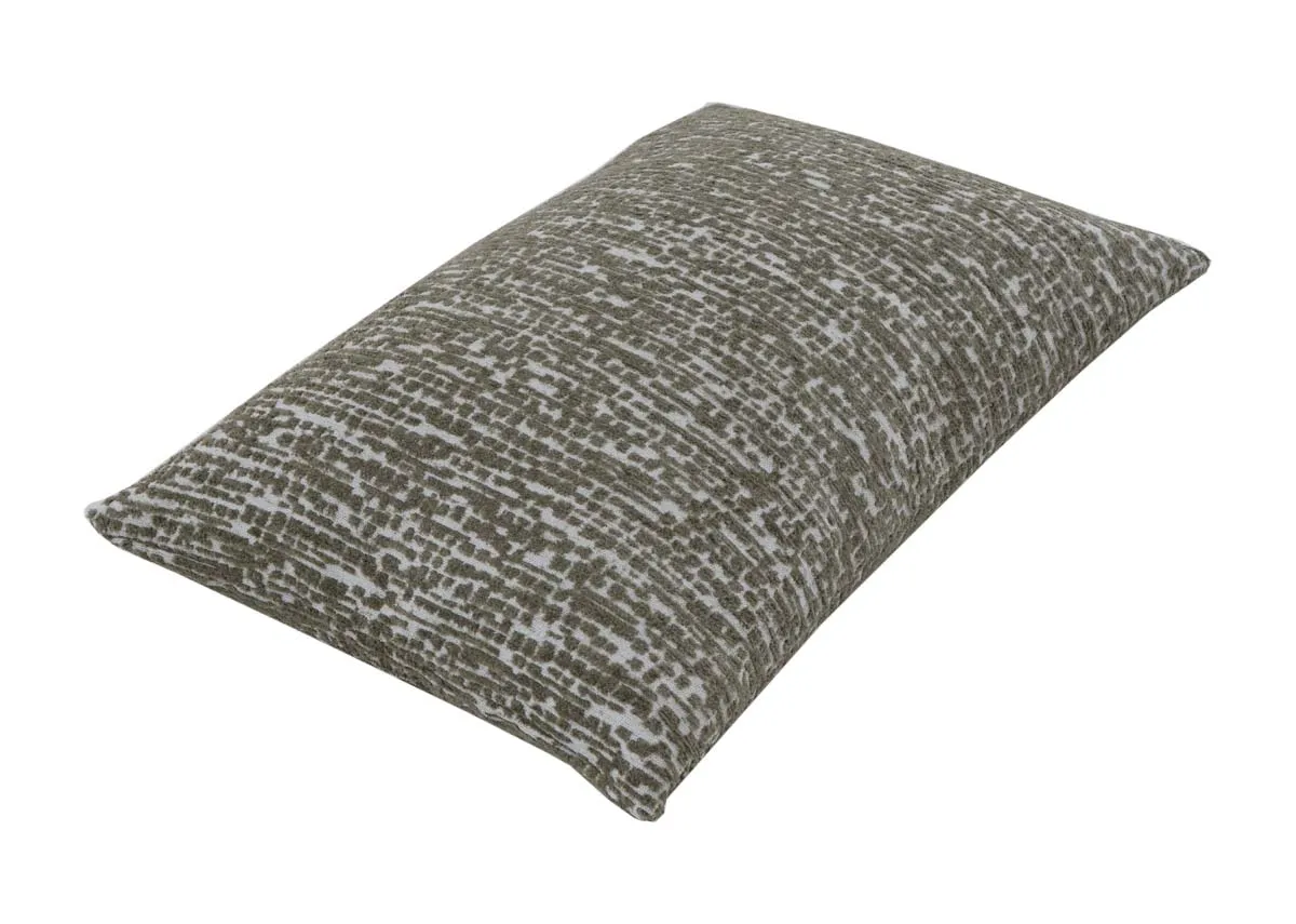 A green and white bolster cushion from EZ Livings Wild Fern range. Angled view