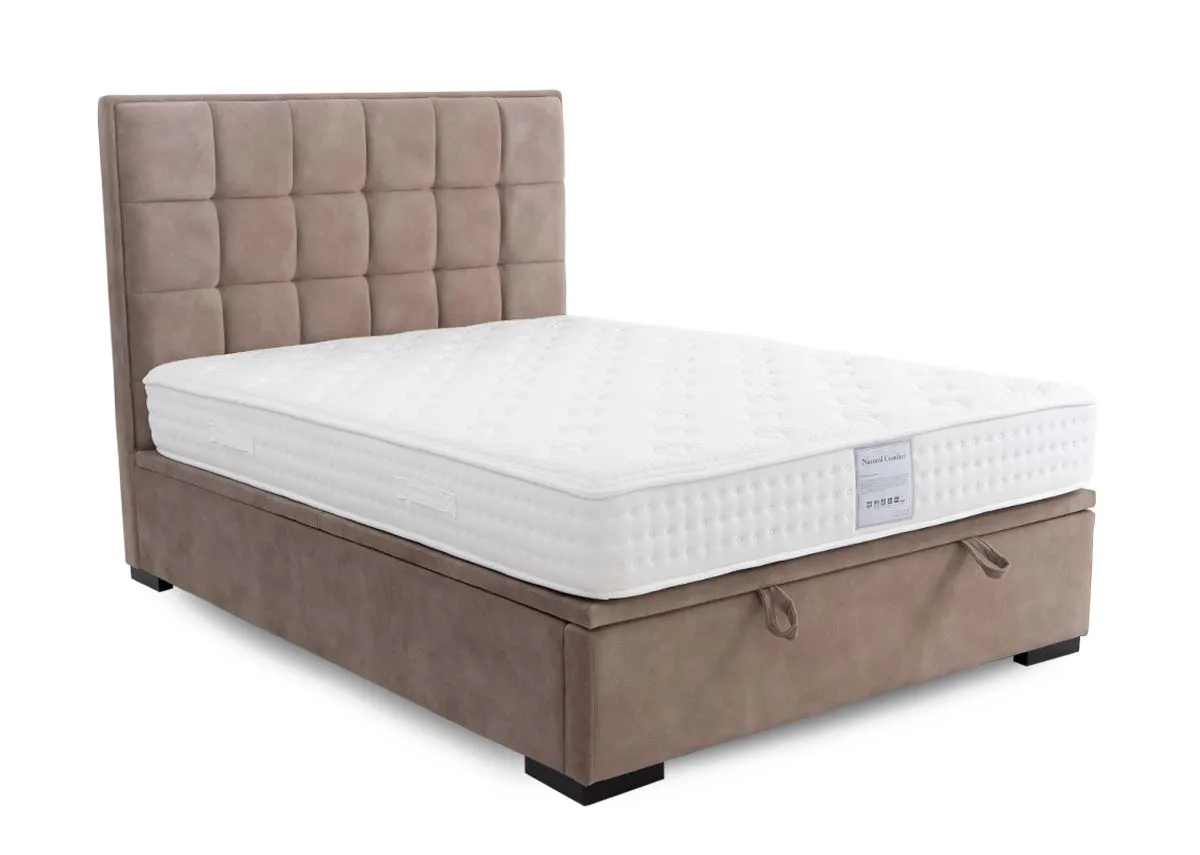 Double (4ft6) Brown Fabric Ottoman Bed - Sadie