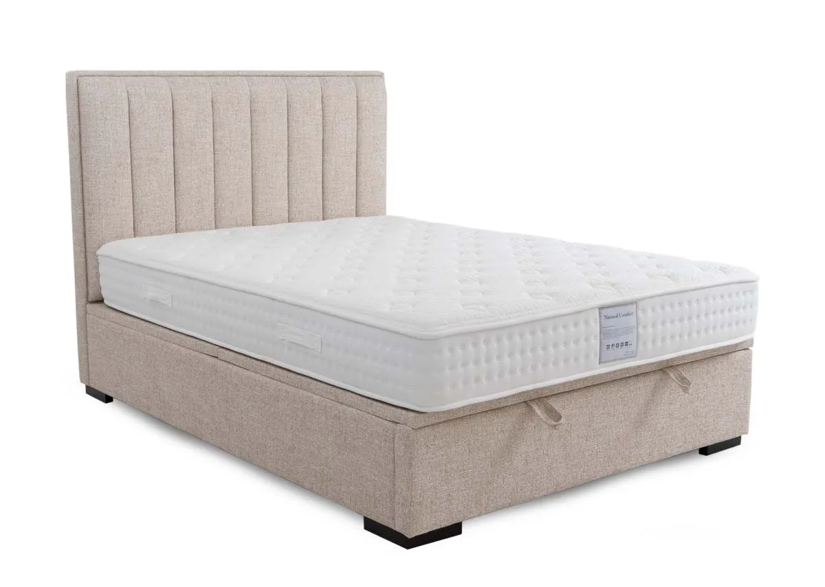 Double (4ft 6) Beige Fabric Ottoman Bed - Liberty