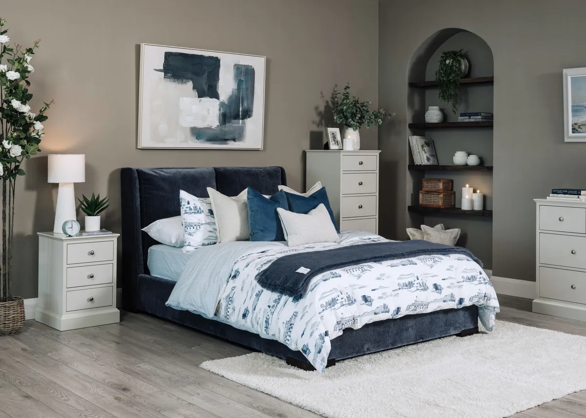 Double (4ft6) Blue Fabric Bed Frame - Comfy
