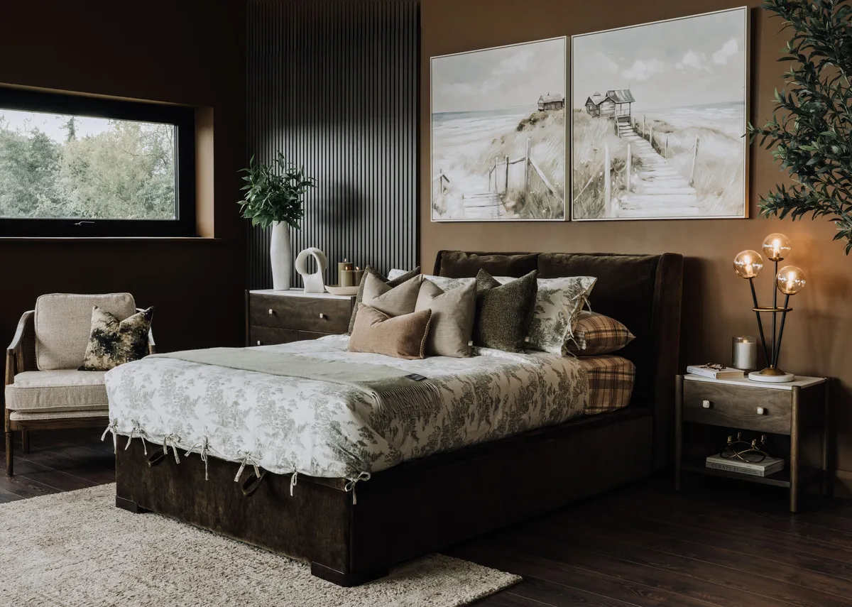 A green fabric ottoman bed with mattres from EZ Livings Comfy range. Angled view of ottoman base lifted