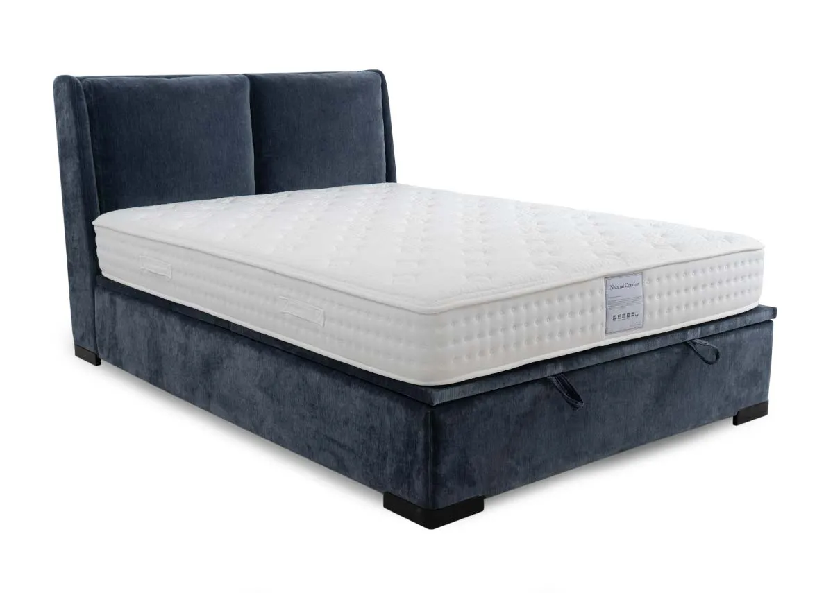 Super King (6ft) Blue Fabric Ottoman Bed - Comfy