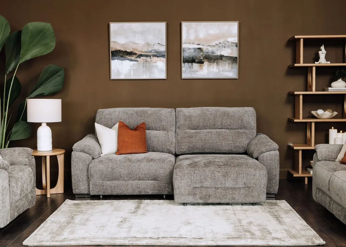 3 Seater Grey Fabric Cinema Chaise - Annalee