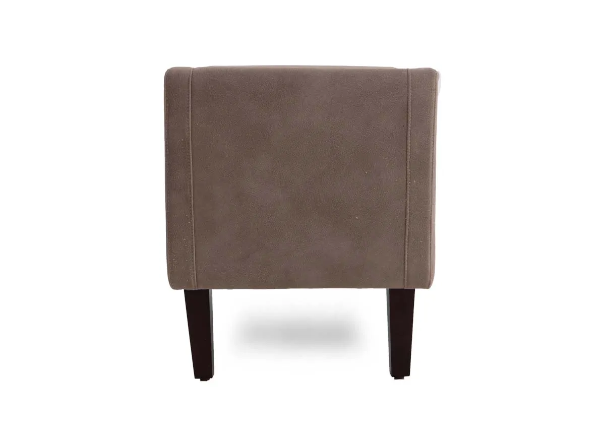 A soft mocha fabric upholstered bench from EZ Livings Ebony range.Side view