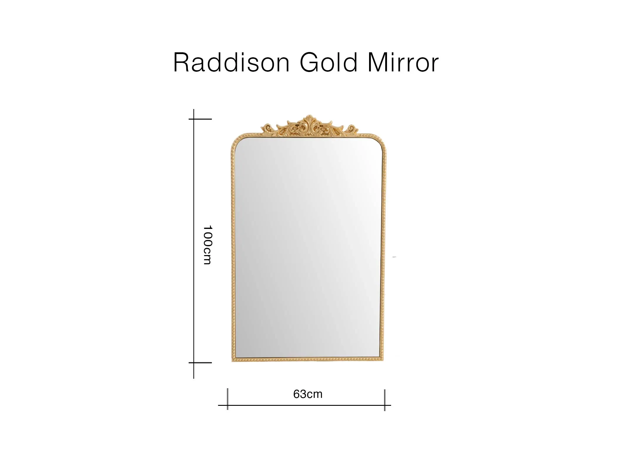 A dimension image of the Radisson Mirror with 100cm x 63cm