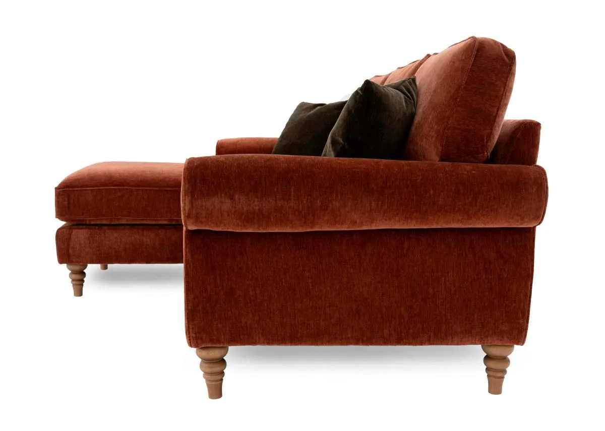A rust fabric corner sofa from EZ Livings Cotswold range. Side view