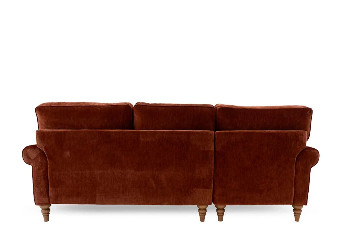 A rust fabric corner sofa from EZ Livings Cotswold range. Back view of sofa frame