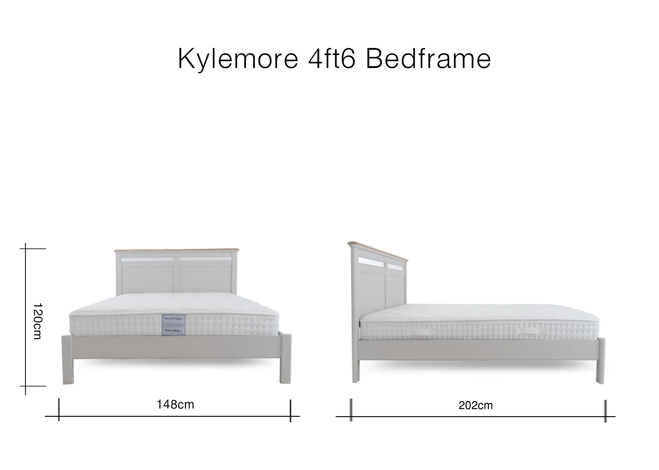 A dimension image of the Kylemore 4ft6 with 148cm x 202cm x 120cm