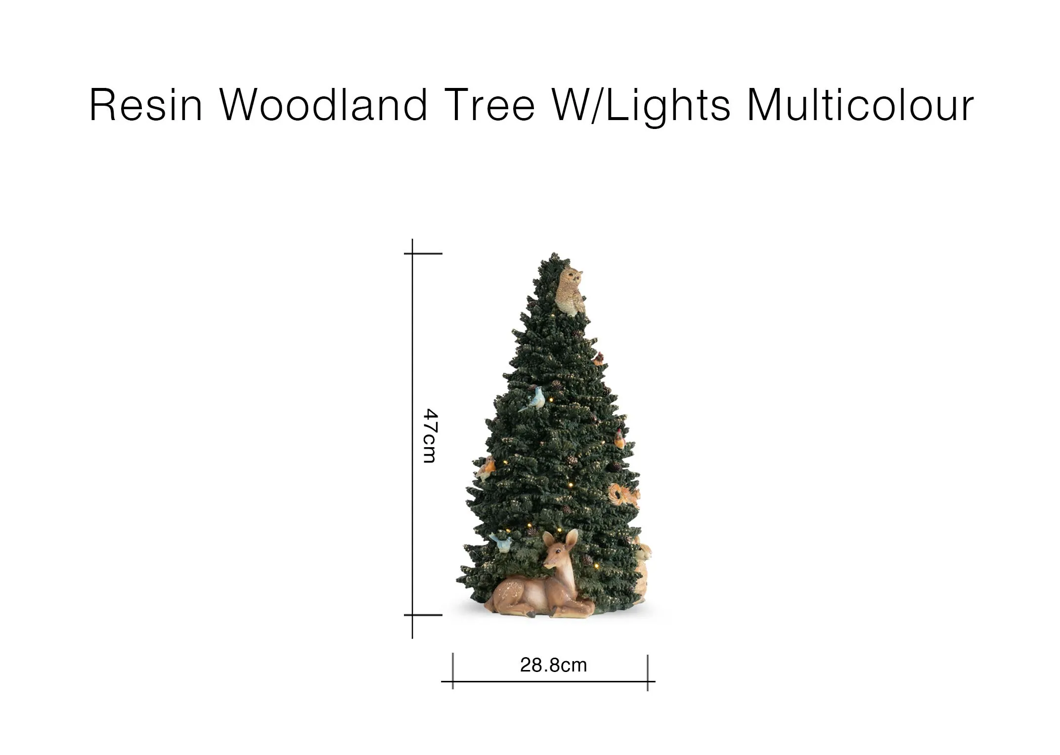 A dimension image of the Resin woodland tree with 28.8cm x 50.7cm