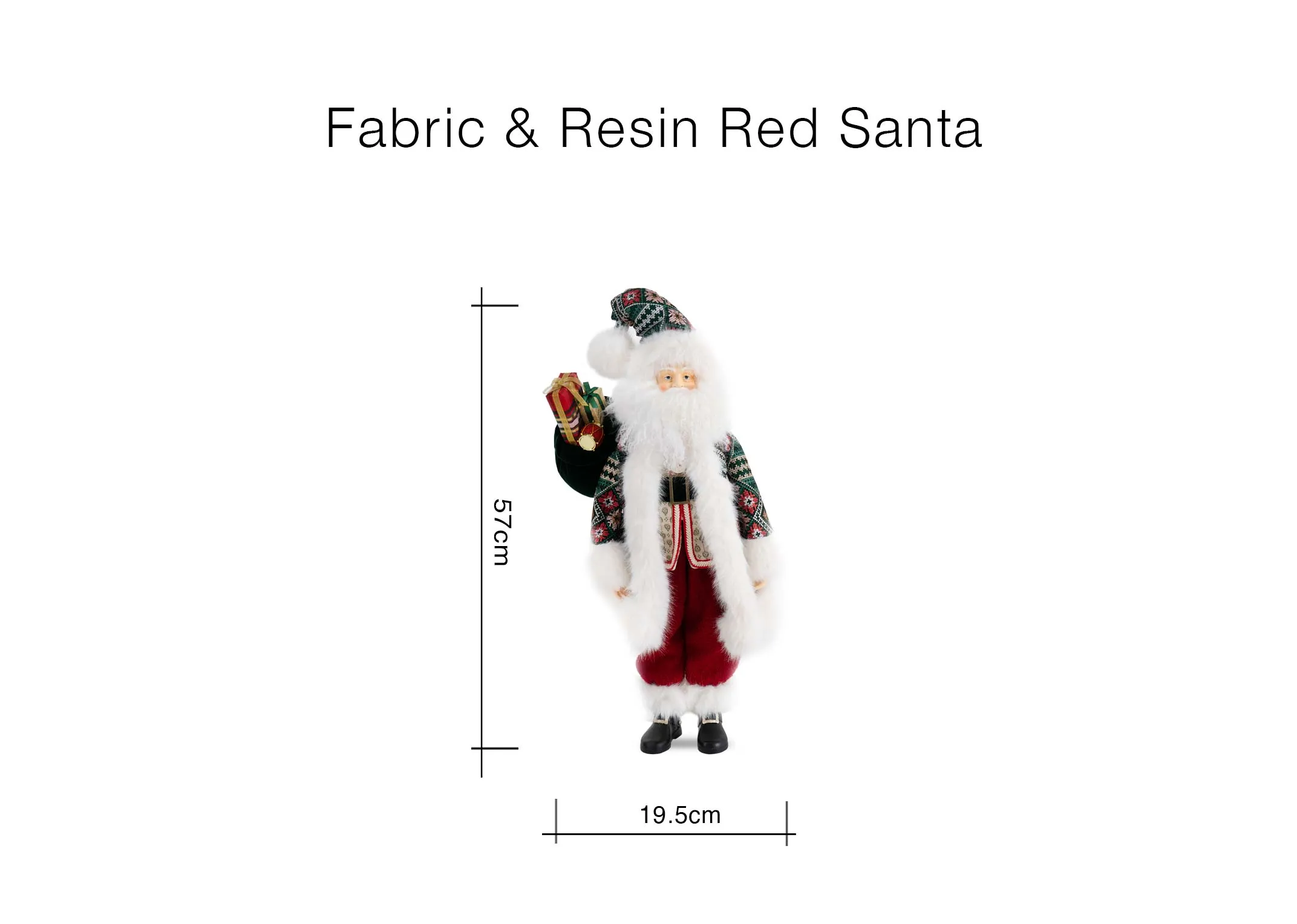 A dimension image of the Fabric & Resin santa with 19.5cm x 57cm