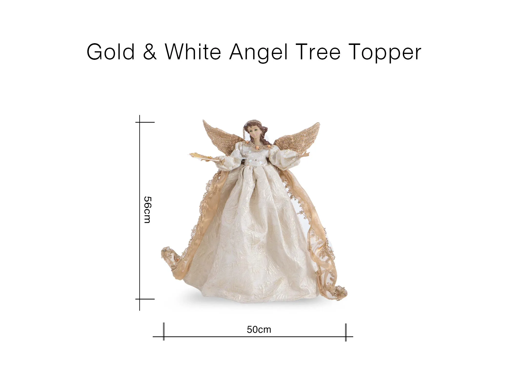 A gold angel tree topper with 50cm x 55cm
