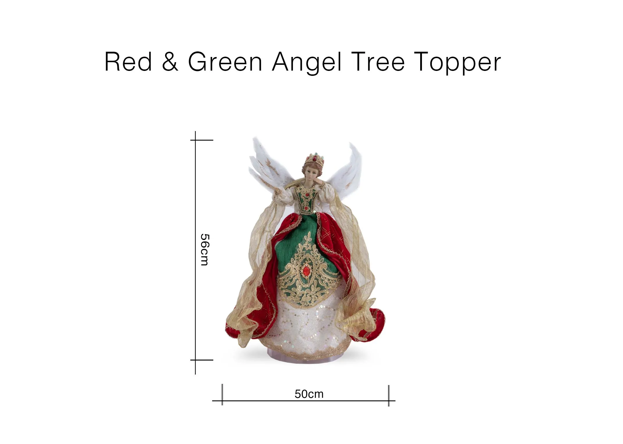 A dimension image of the Red Angel tree topper with 50cm x 50cm