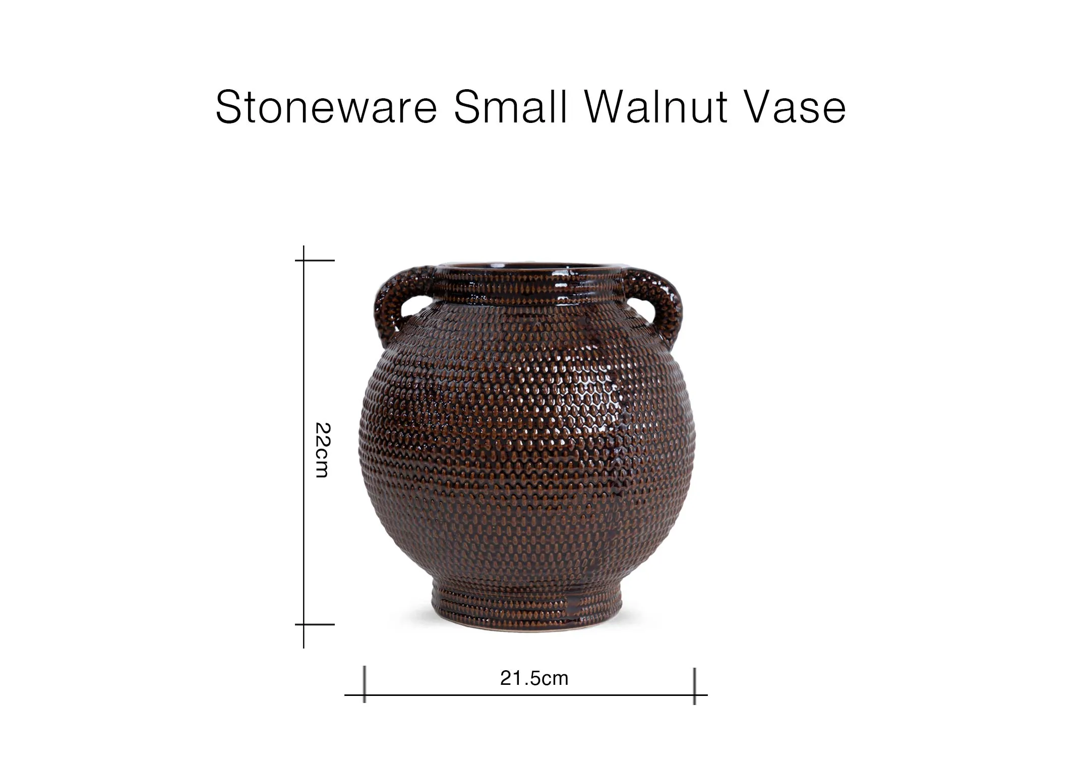 A dimension image of the Walnut Vase with 21.5cm x 22cm