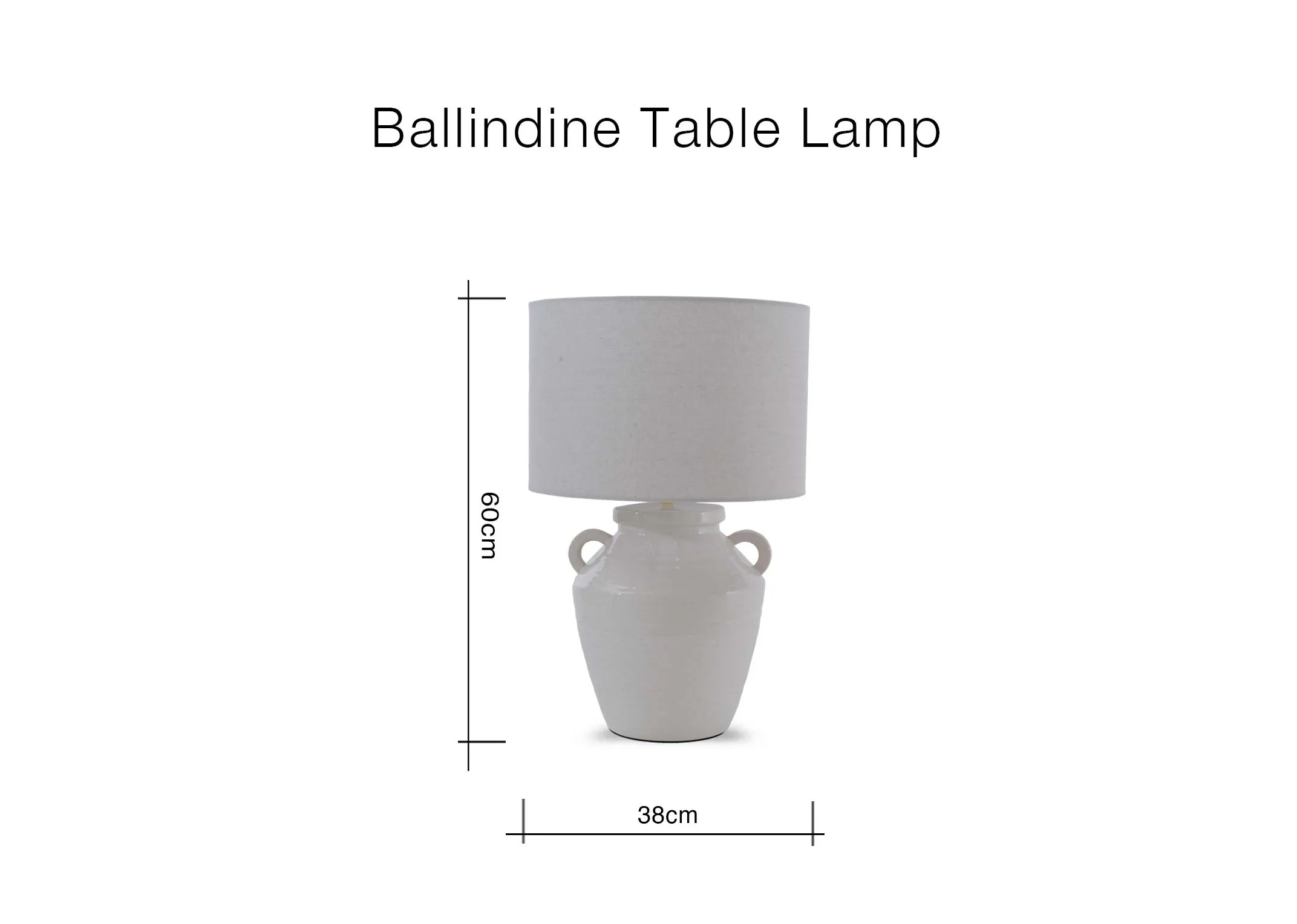 A dimension image of the Ballindine lamp with 38cm x 60cm