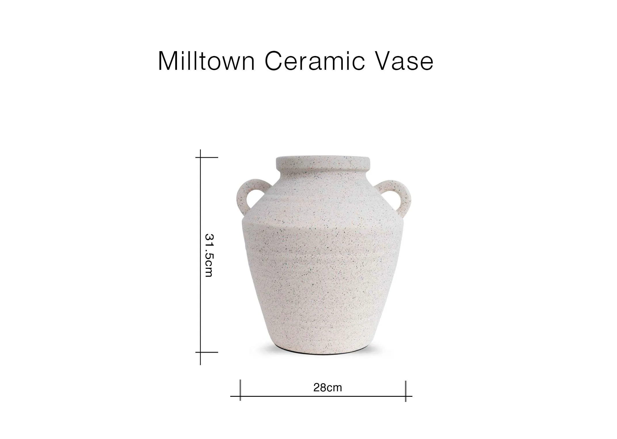 A dimension image of the Milltown  vase with 28cm x 31.5cm