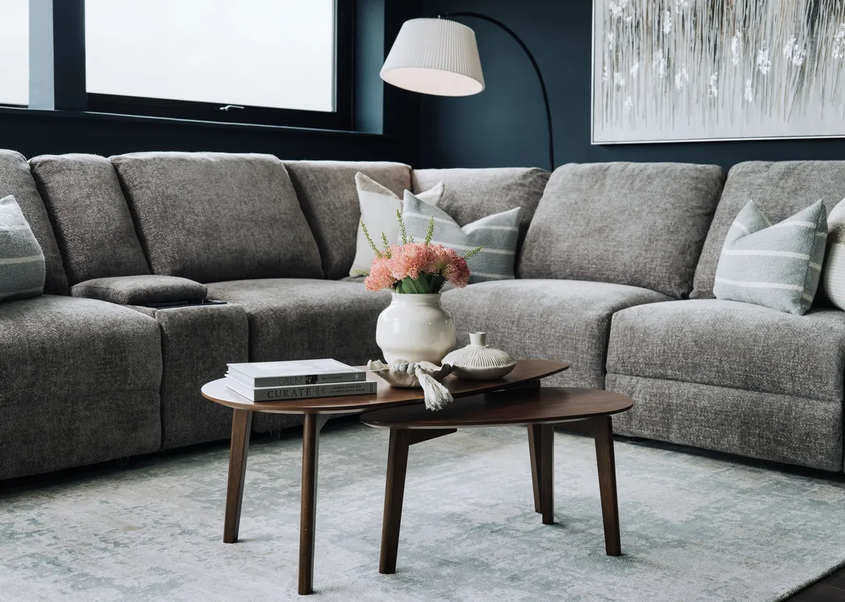 A lifestyle image of the Henry tables with Clonbur vase