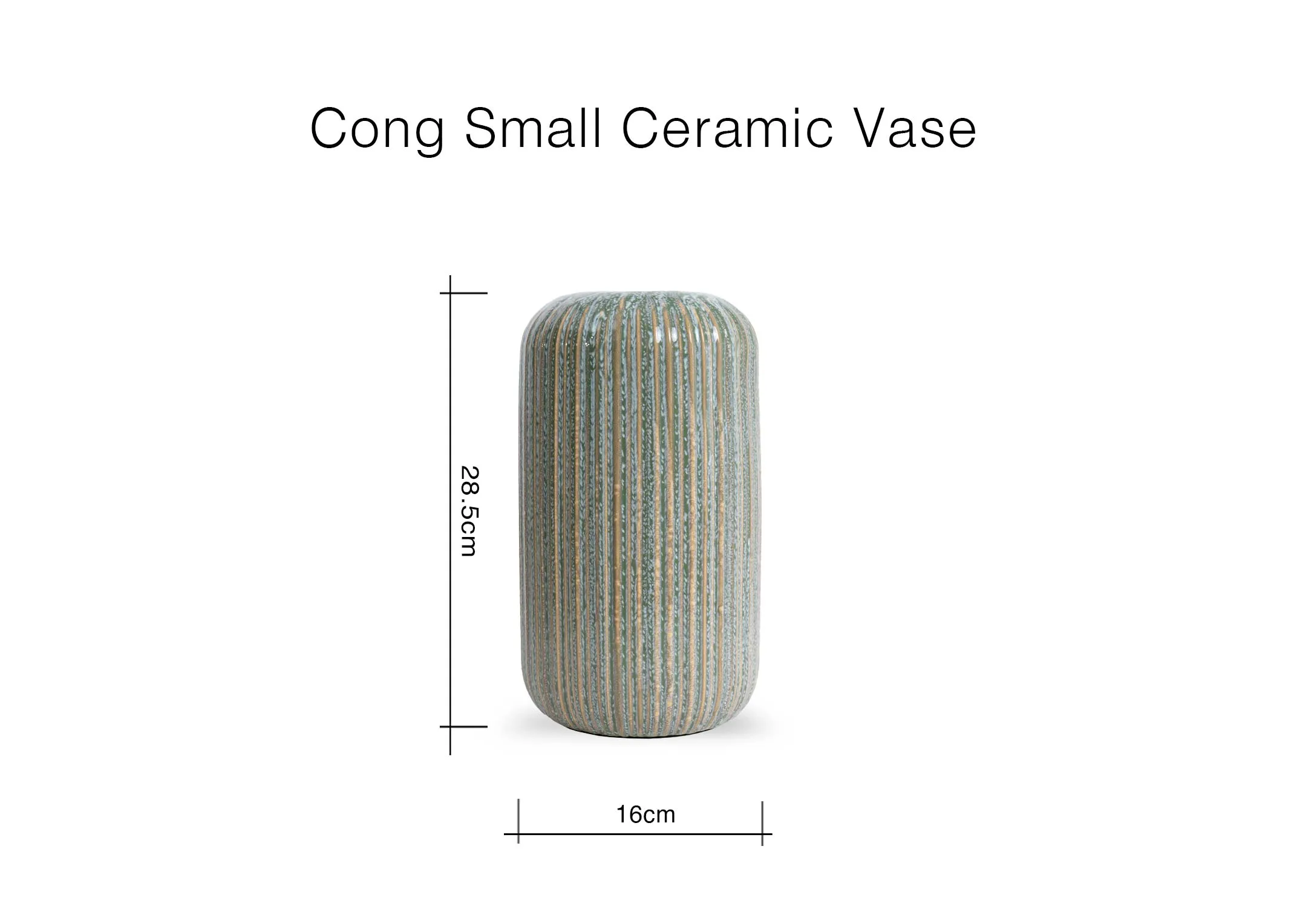 A dimension image of the Cong vase with 16cm x 24.5cm