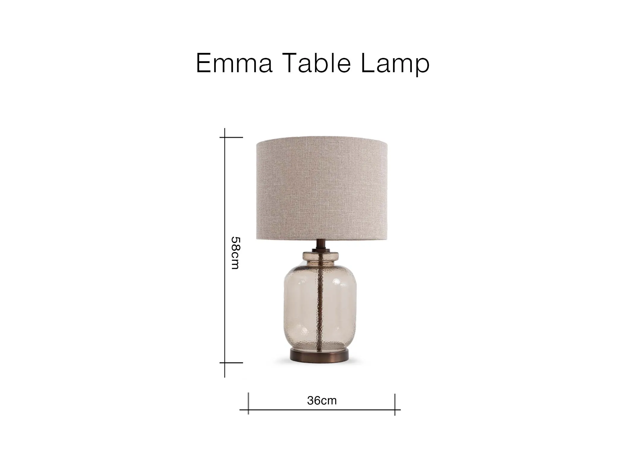 A dimension image of the Emma table lamp with