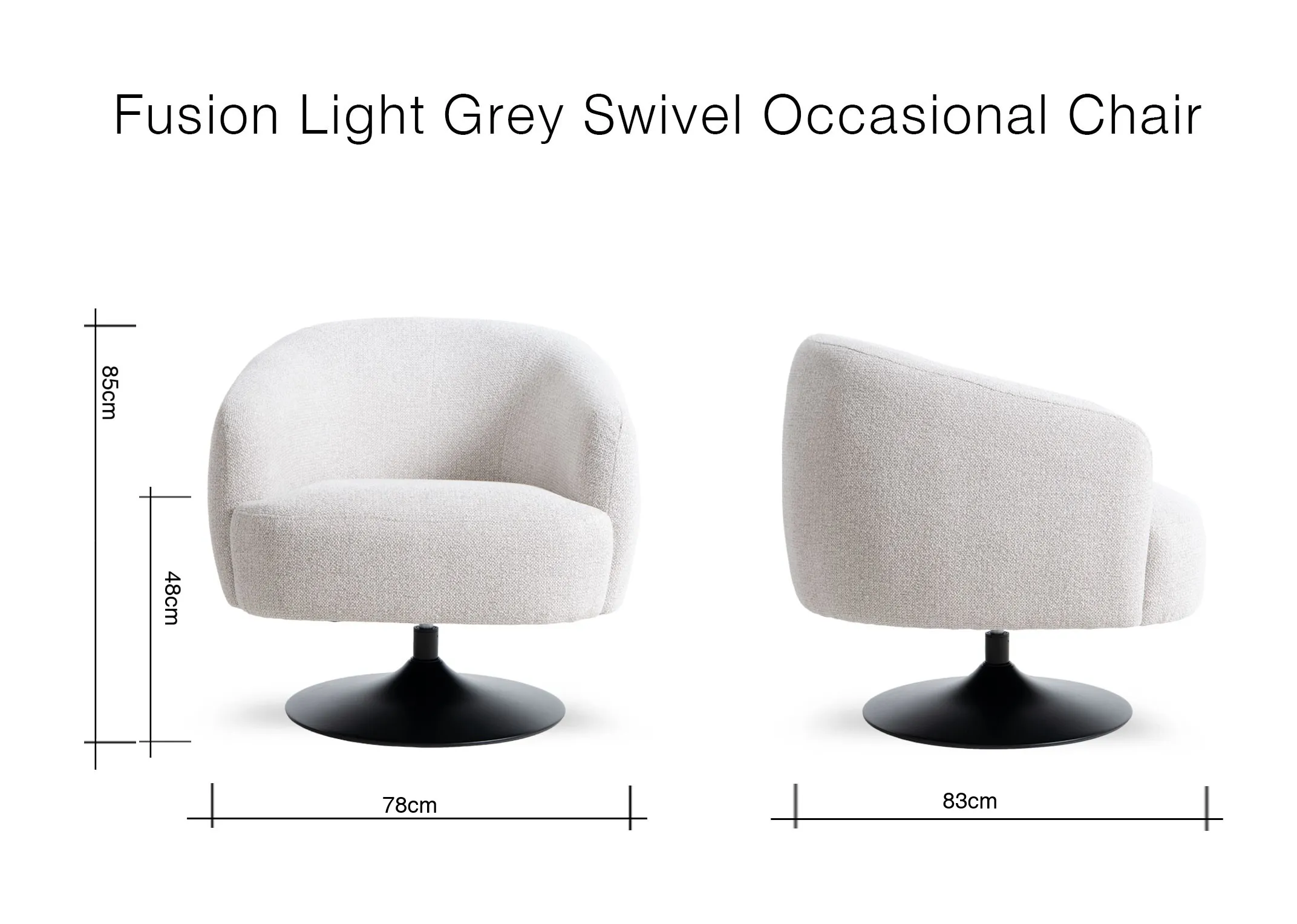A dimension image of the Fusion Chair with 78cm x 83cm x 85cm