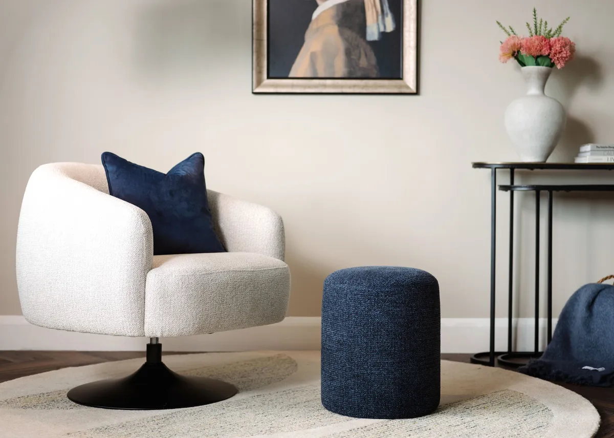 Navy Fabric Footstool - Parker