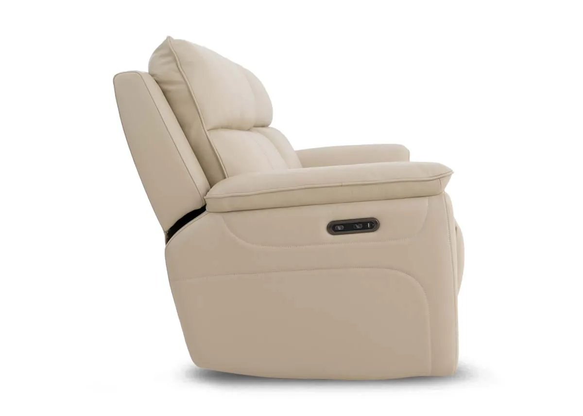 A dimension image of the Aura 3 seater power recliner with 203cm x 56-166cm x 103cm
