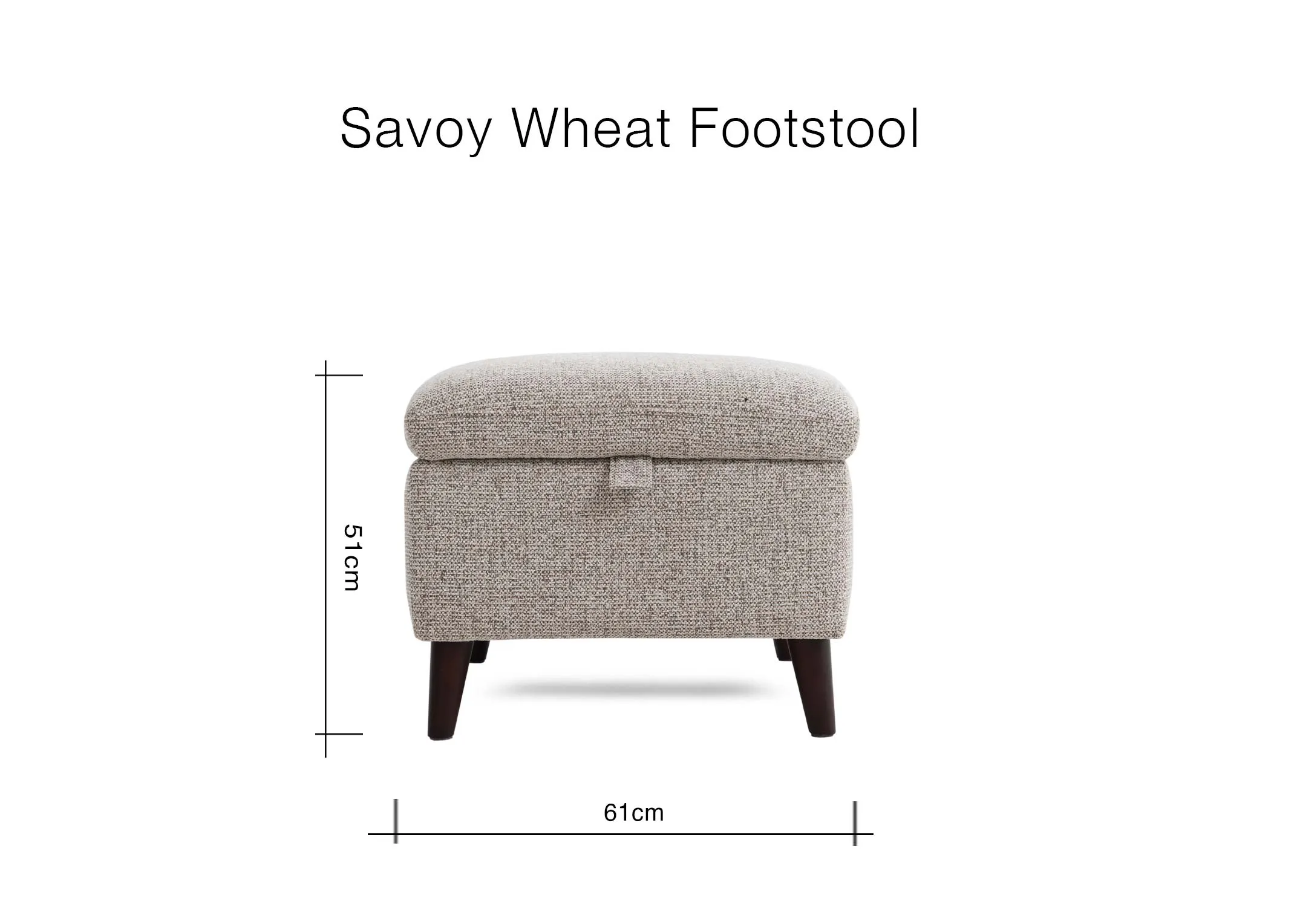 A dimension image of the Savoy Beige fabric storage footstool with 61cm x 51cm
