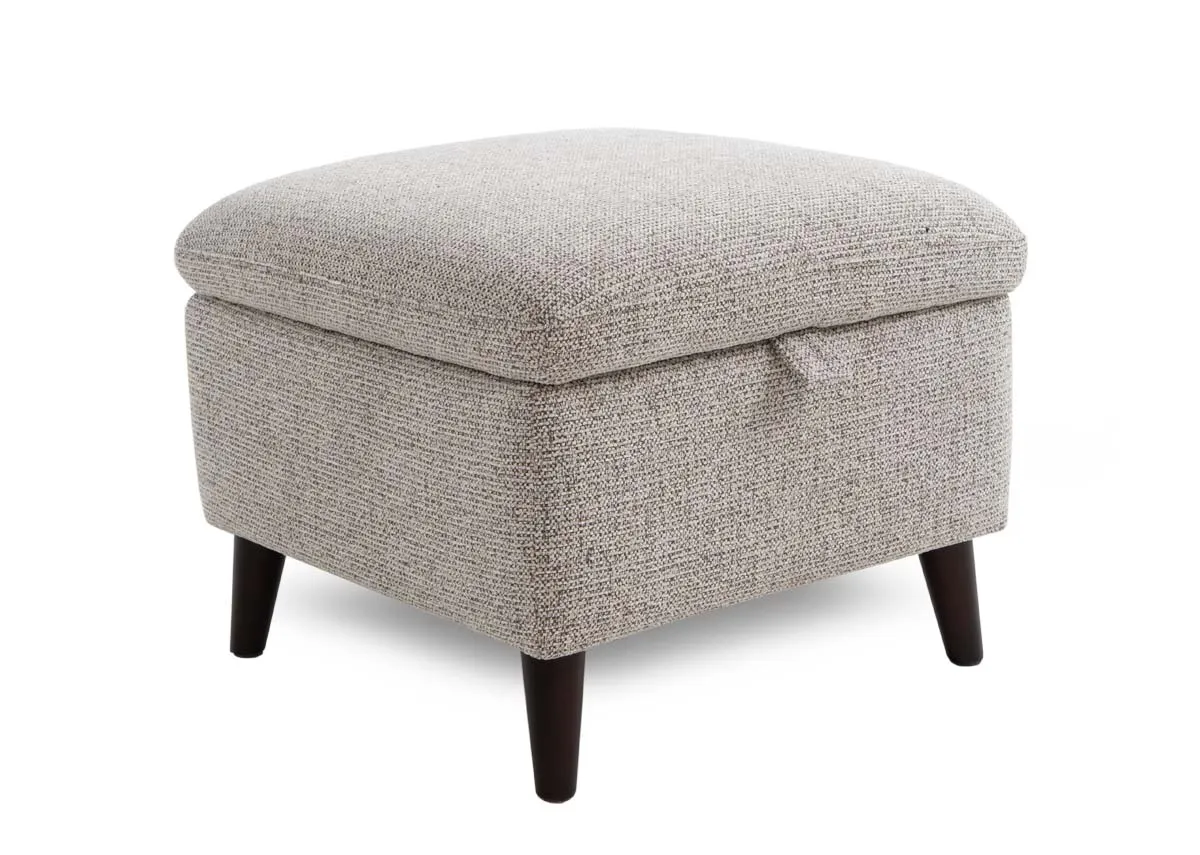 A beige fabric storage footstool from EZ Livings Savoy range. Angled view.