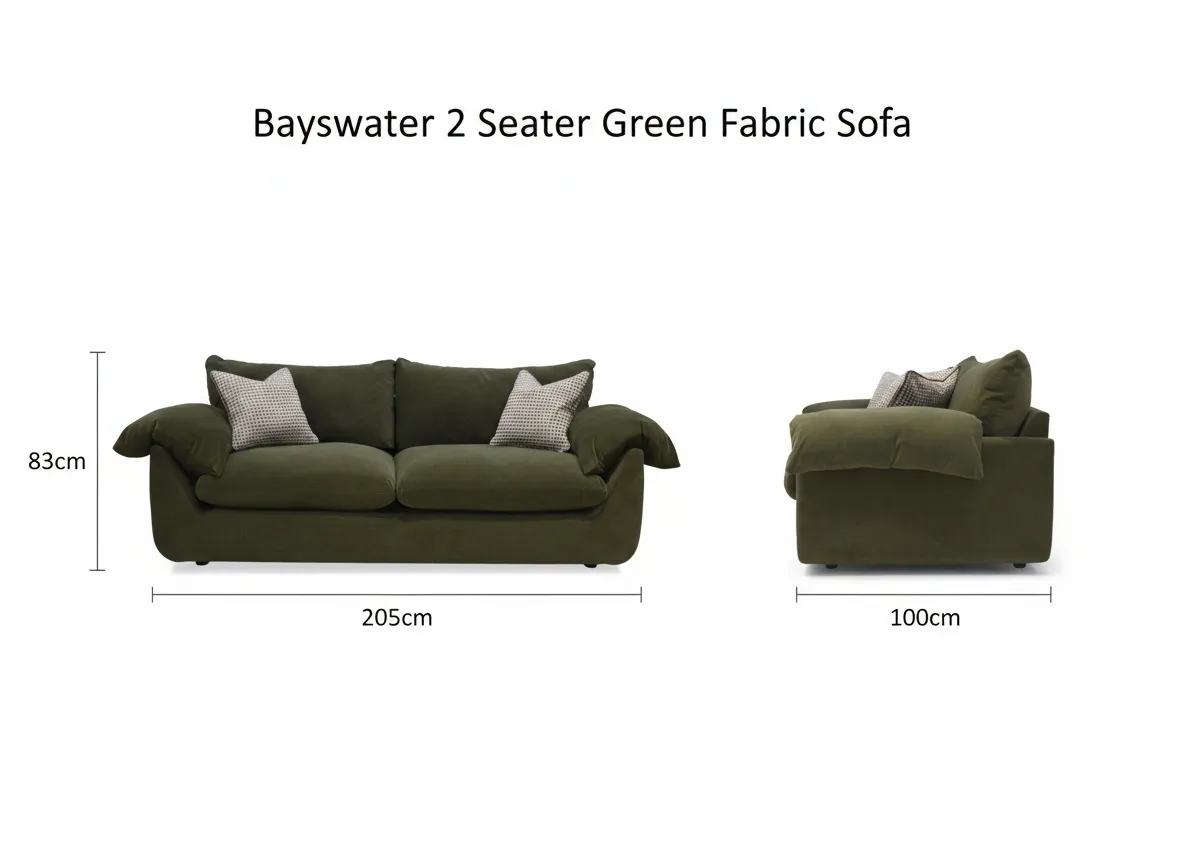 A dimension image of the Bayswater 2 Seater sofa with 205cm x 100cm x 83cm