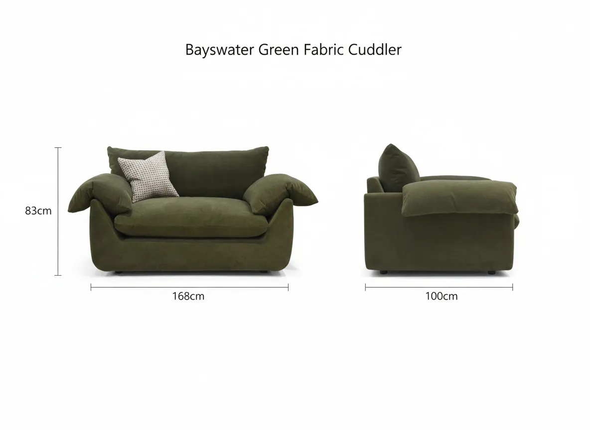 A dimension image of the Bayswater Cuddler with 168cm x 100cm