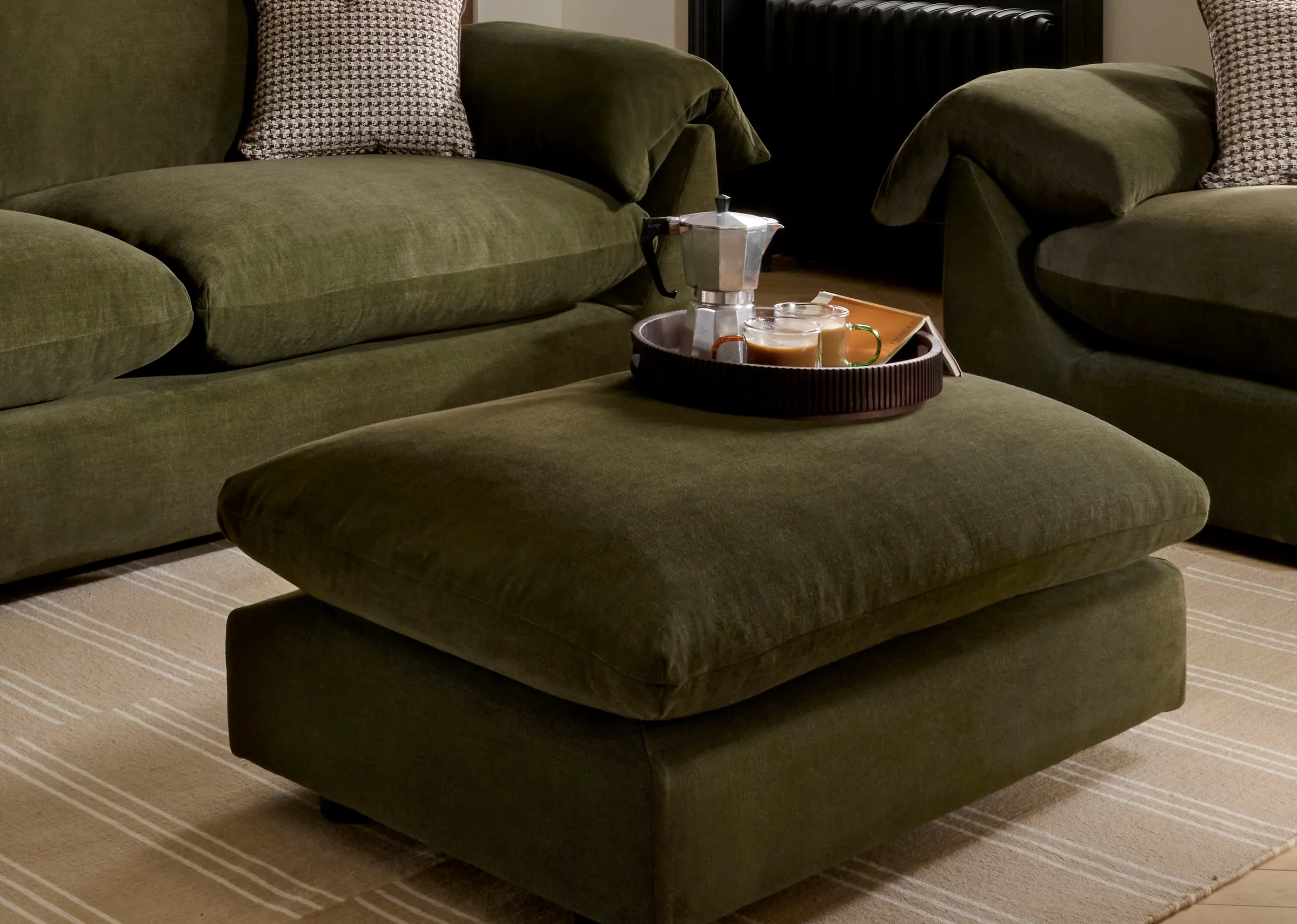 Green Fabric Footstool - Bayswater By Vogue