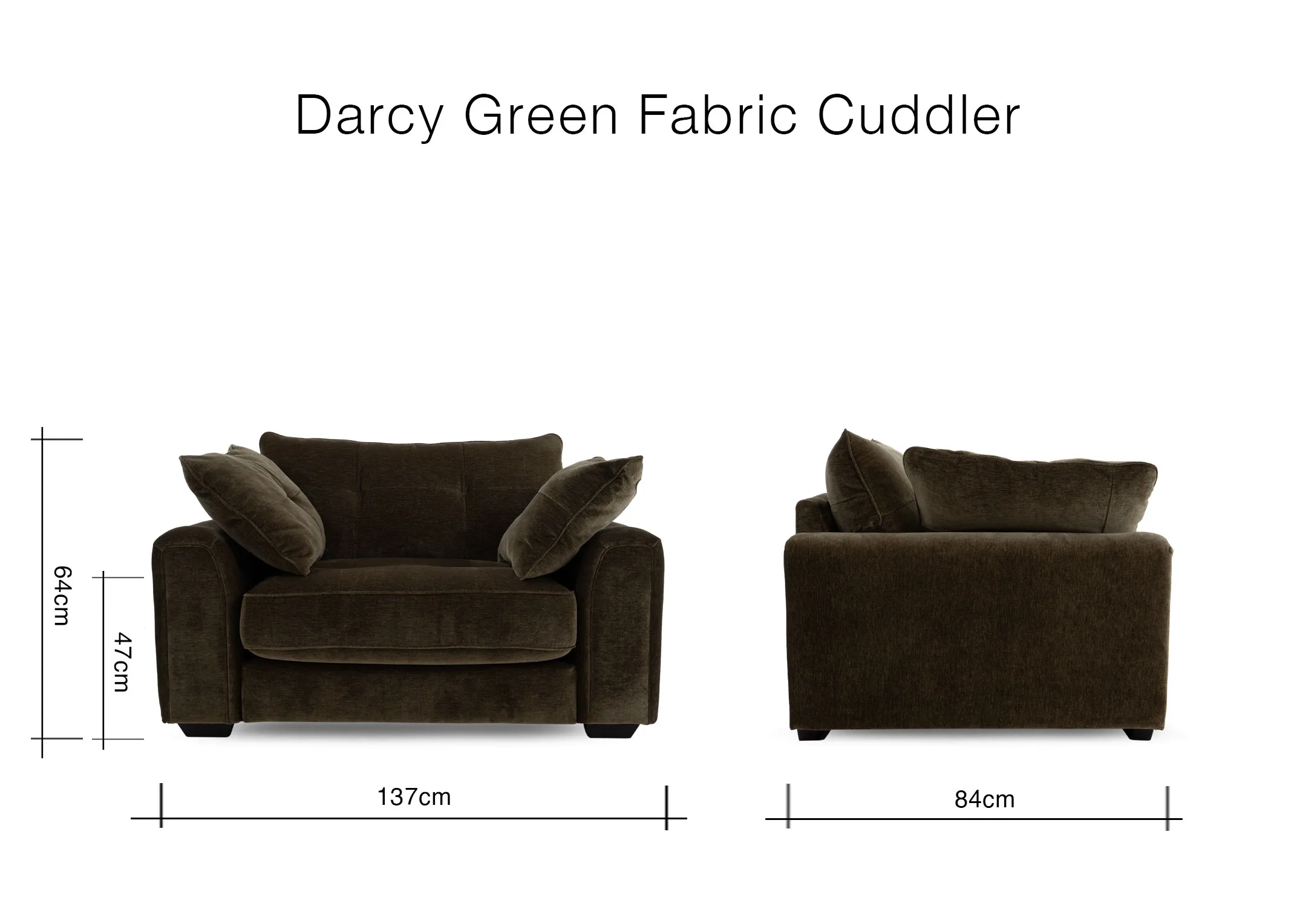 A dimension image of the Darcy Cuddler with 137cm x 84cm x 64cm 