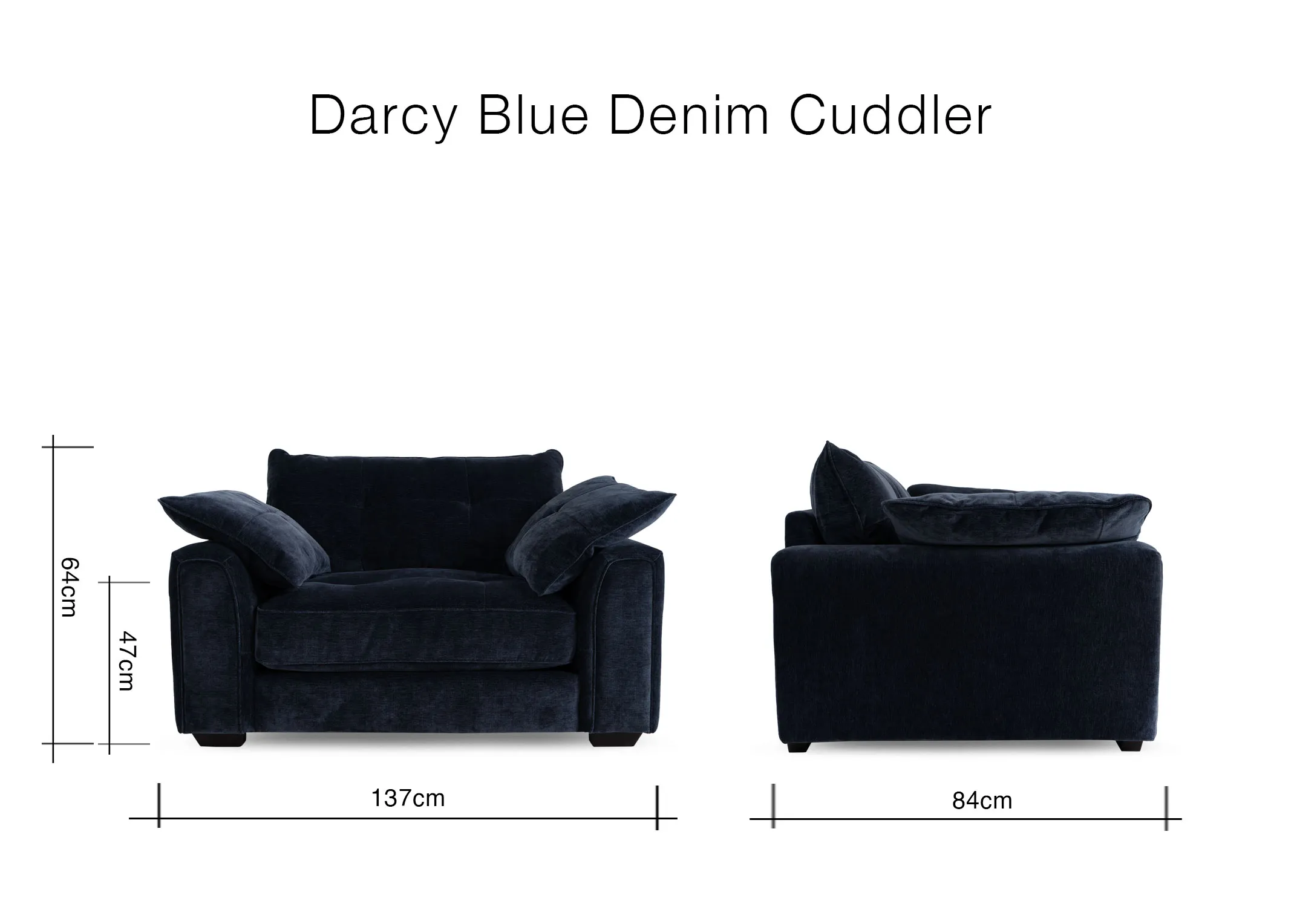 A dimension image of the Darcy Cuddler with 137cm x 84cm x 103cm
