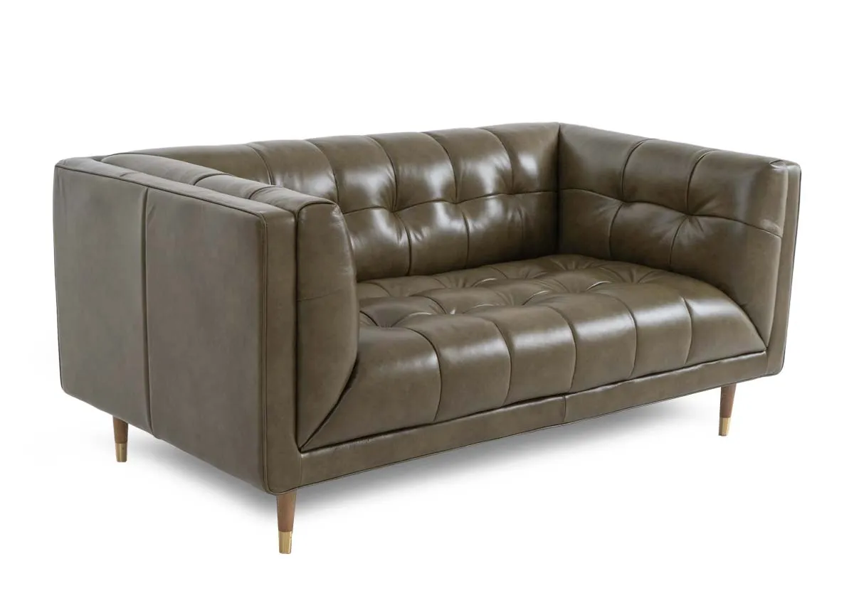 2.5 Seater Green Leather Sofa - Grace