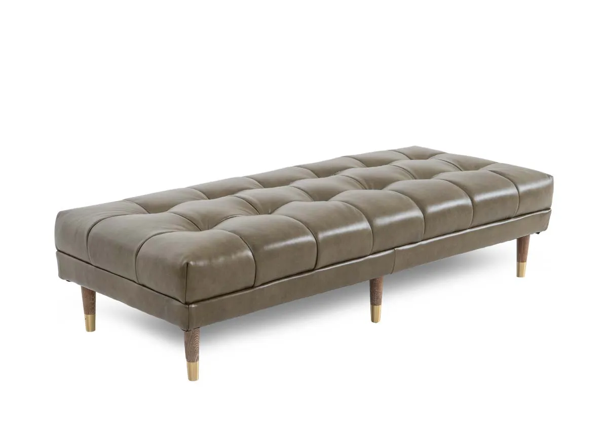 Green Leather Footstool - Grace