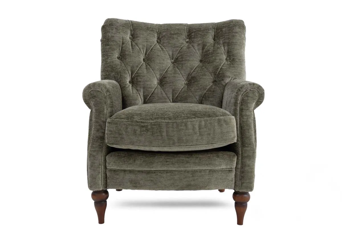 A green fabric accent chair from EZ Living Furnitures Hudson range. Front  view