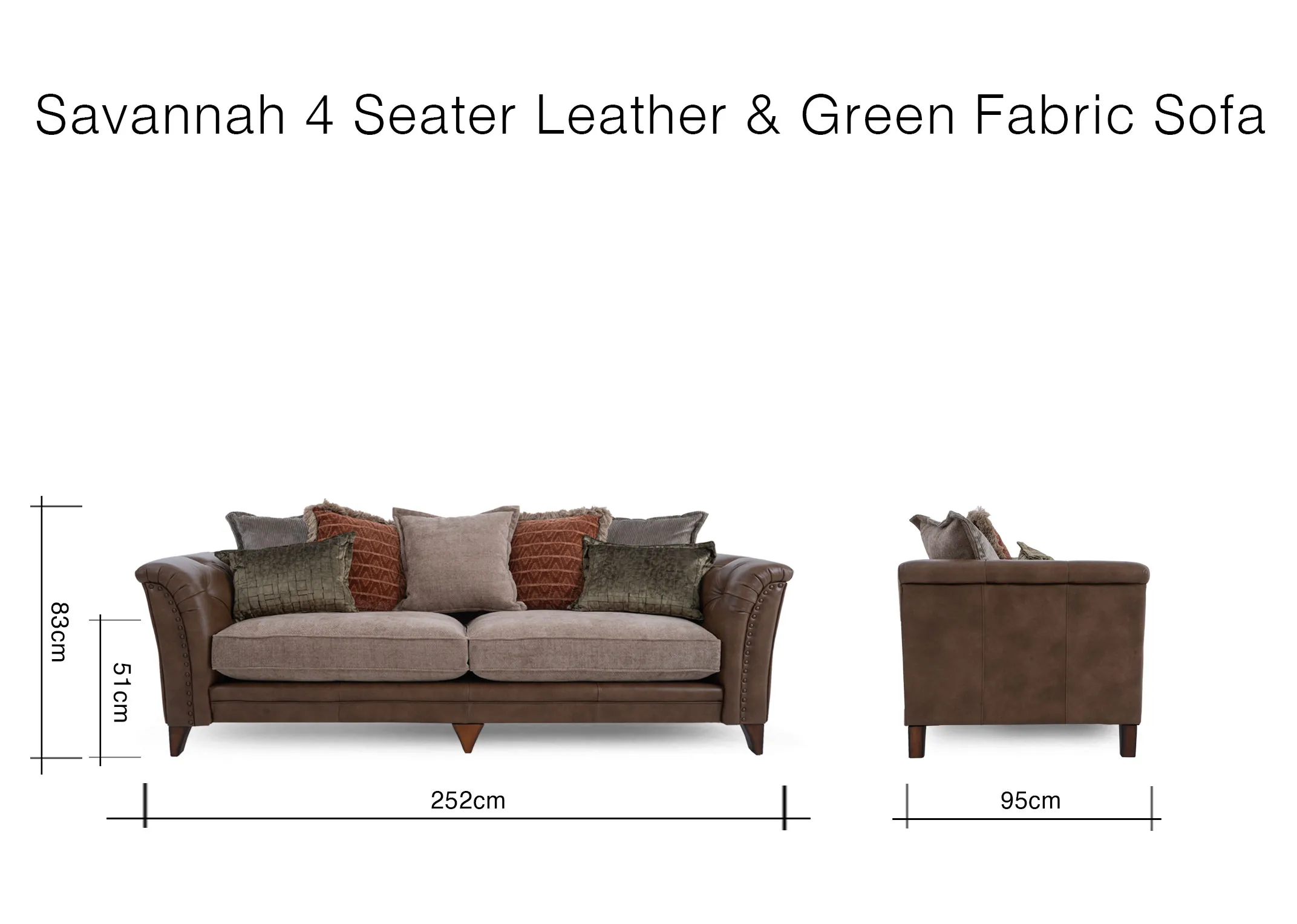A dimension image of the Savannah 4 Seater with 252cm x 95cm x 83cm