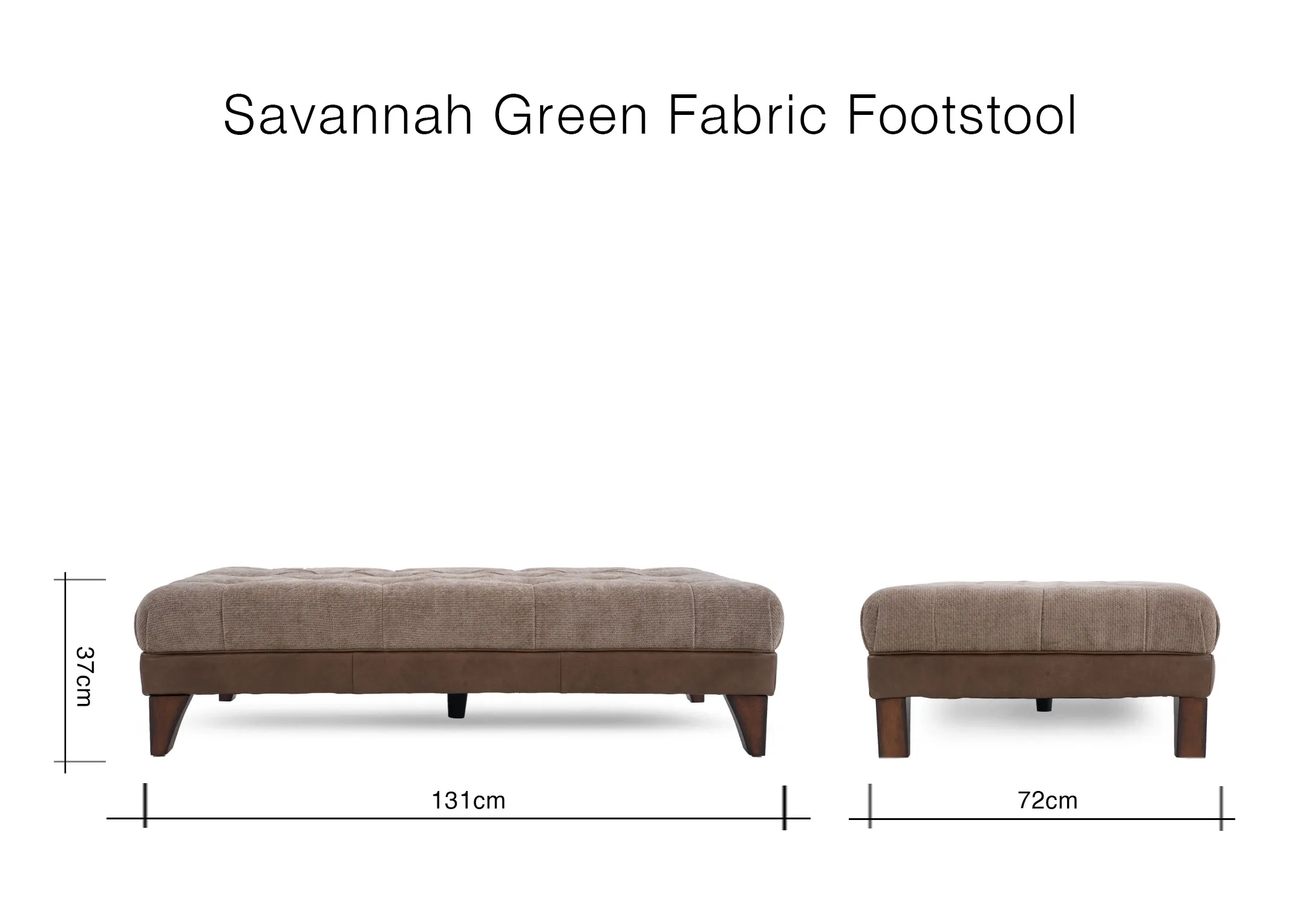 A dimension image of the Savannah footstool with 131cm x 37cm x 72cm