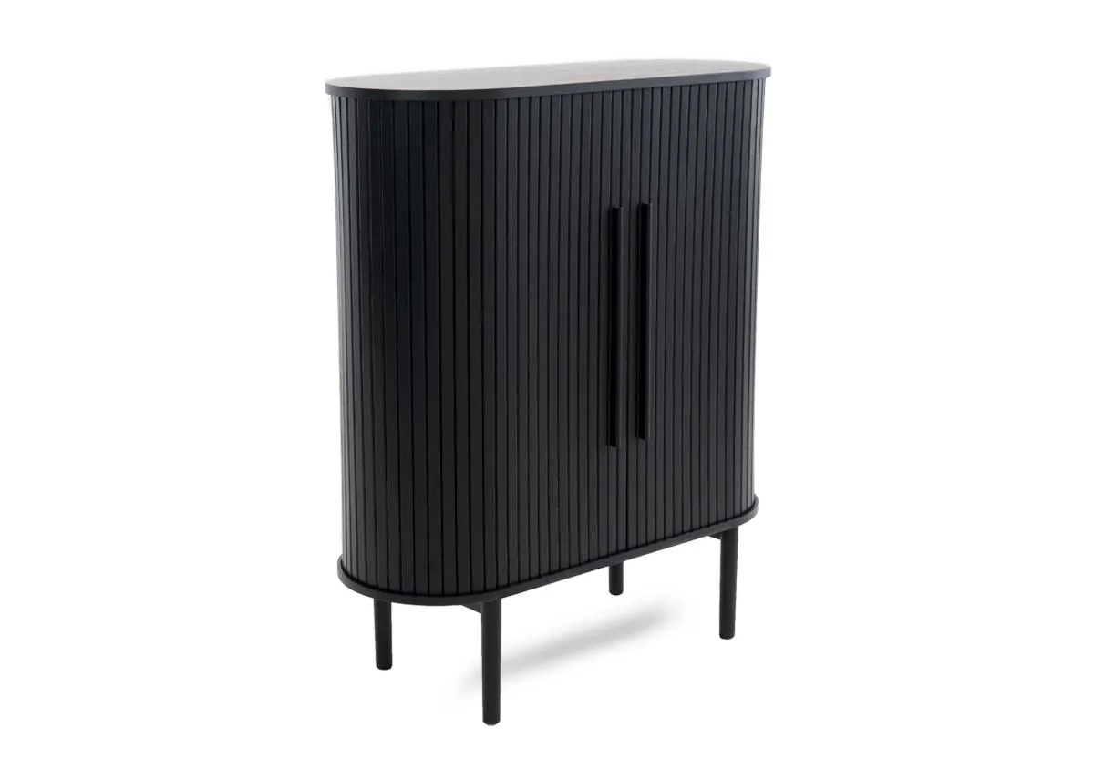 2 Door Black Oak Tambour Cabinet with Wood Legs - Nola