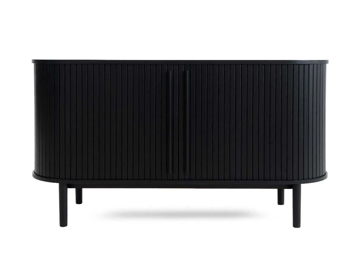2 Door Black Oak Tambour Sideboard with Wood Legs - Nola