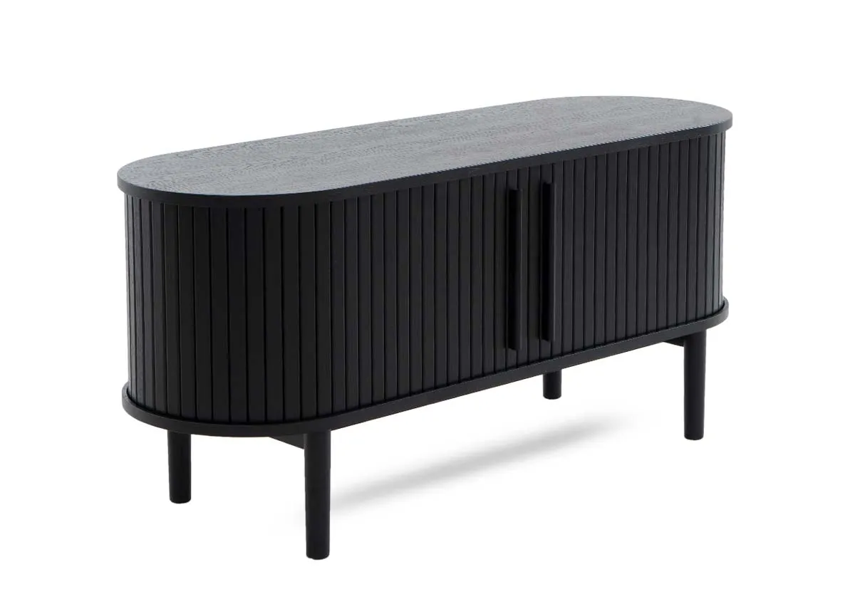 2 Door Black Oak Tambour Door TV Unit with Wood Legs - Nola