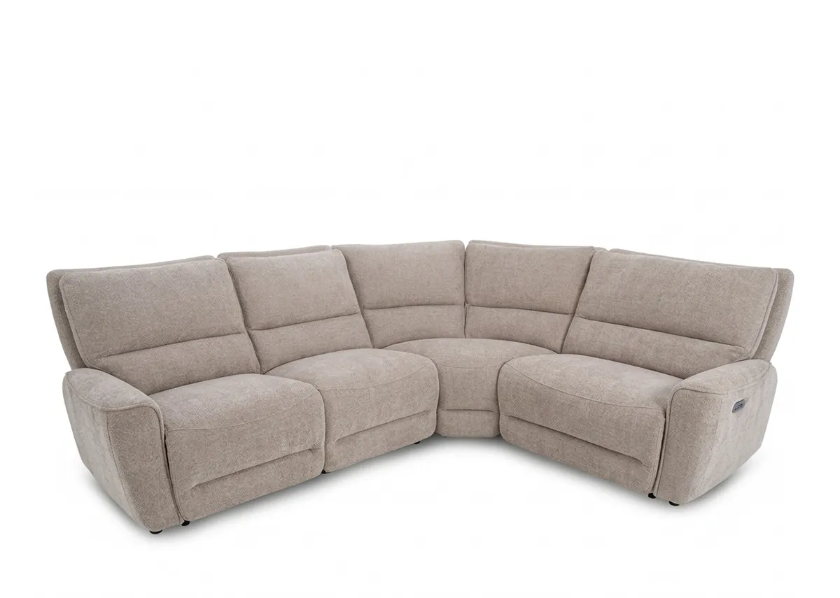 Medium Beige Fabric Power Reclining Corner Sofa with USB - Ashbrook