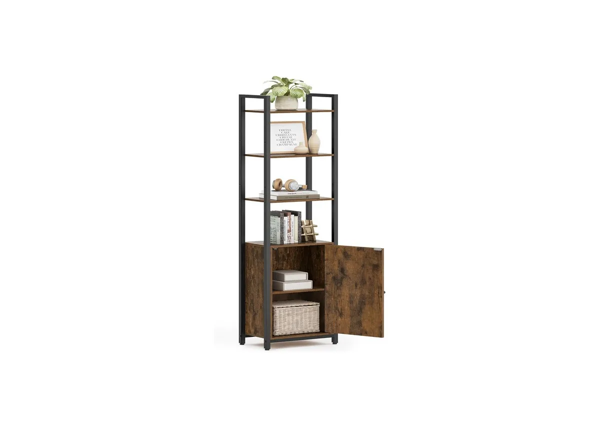 A 4 shelf display cabinet from EZ Livings Rustic Ridge range.Door open shows 2 more shelves