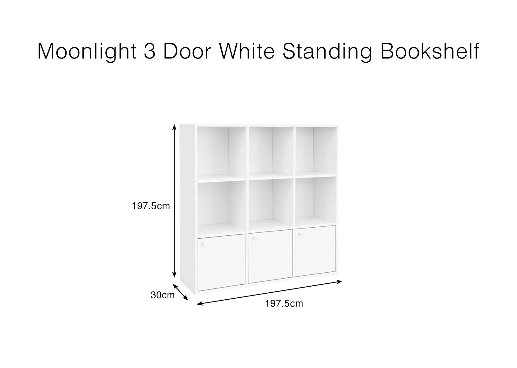 A dimension image of the Moonlight Bookshelf with 197.5cm x 30cm