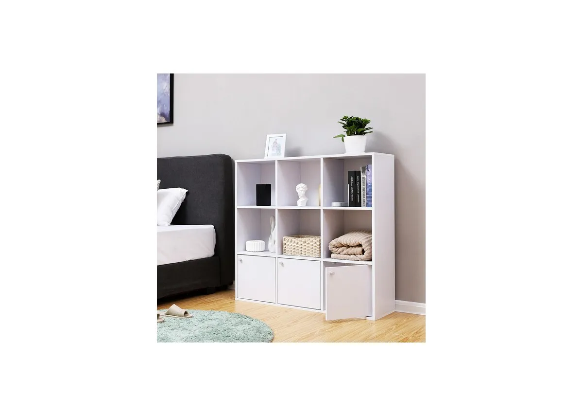 A white 6 shelf storage unit with 3 doors from EZ Livings Moonlight range.Front view